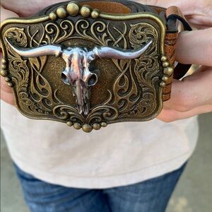 Bronze Bull Skull Belt Buckle